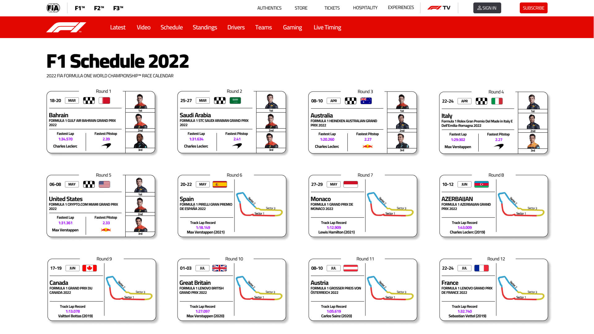Screenshot of the scheudule page mockup, showing a three rows of four round cards spaced equally